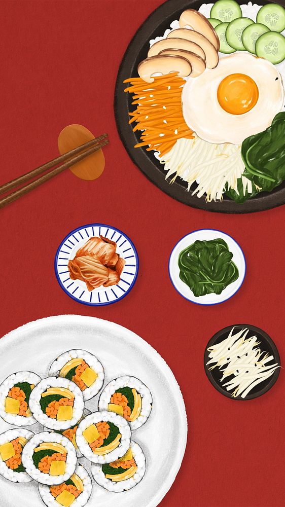 Korean food iPhone wallpaper, Asian cuisine illustration