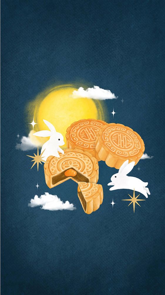 Mooncake dessert iPhone wallpaper, Chinese food illustration