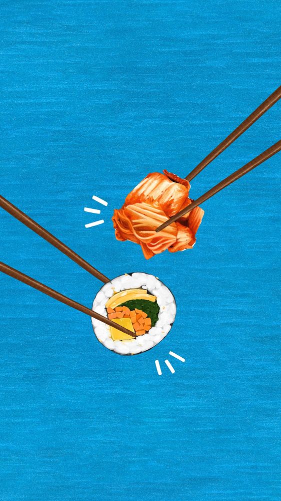 Kimbap & Kimchi iPhone wallpaper, Korean food illustration