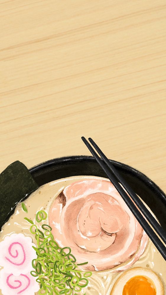 Ramen noodle iPhone wallpaper, Japanese food illustration