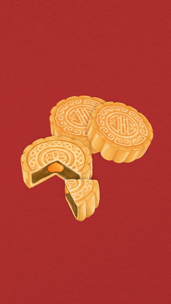 Mooncake salted egg iPhone wallpaper, Chinese dessert illustration