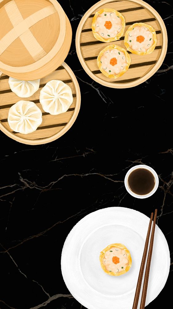 Chinese Dim Sum iPhone wallpaper, food illustration