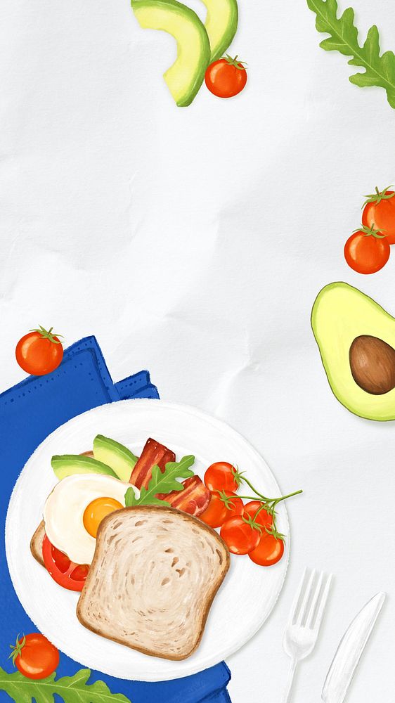 Avocado toast breakfast iPhone wallpaper, food illustration