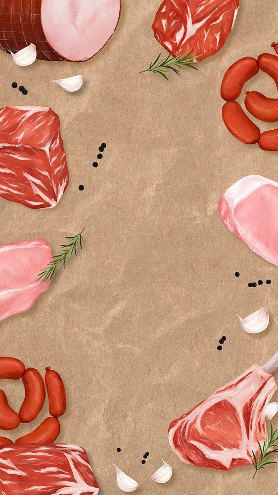Butchery frame iPhone wallpaper, raw meat illustration