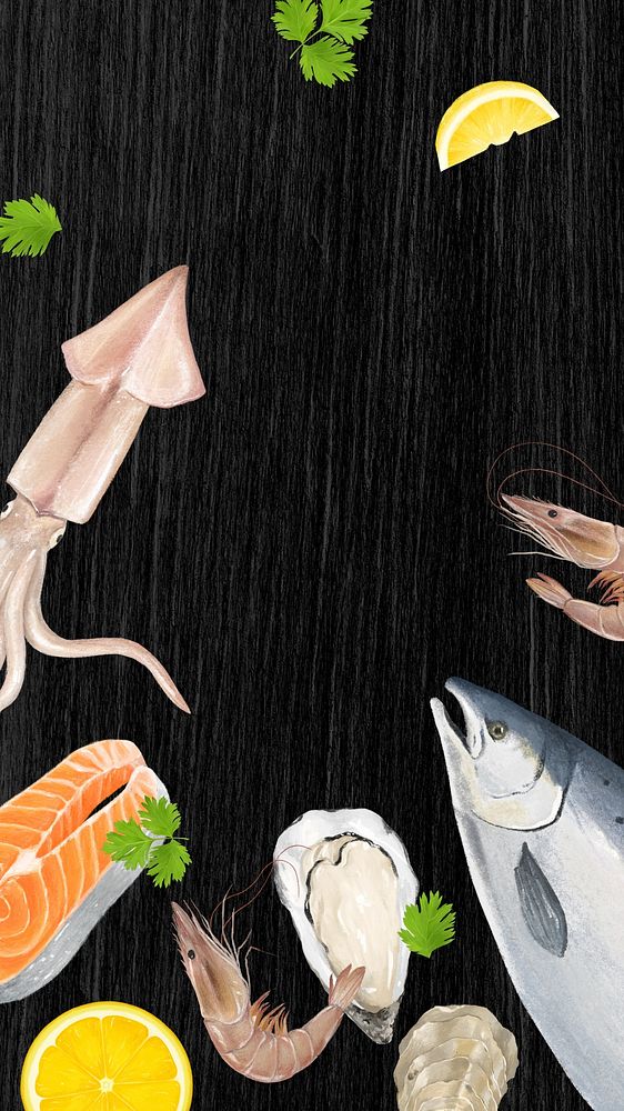 Seafood boil frame iPhone wallpaper, food illustration