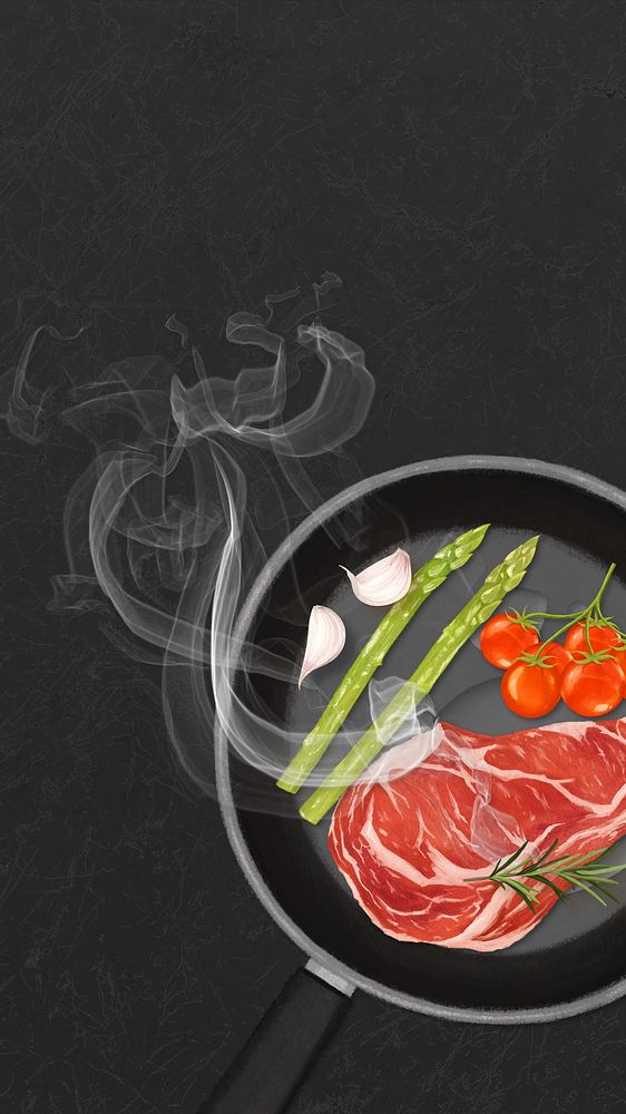 Homemade beef steak iPhone wallpaper, food illustration