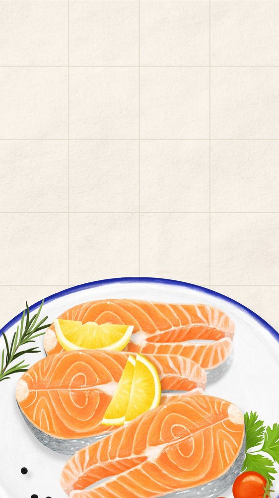 Salmon steak iPhone wallpaper, food border
