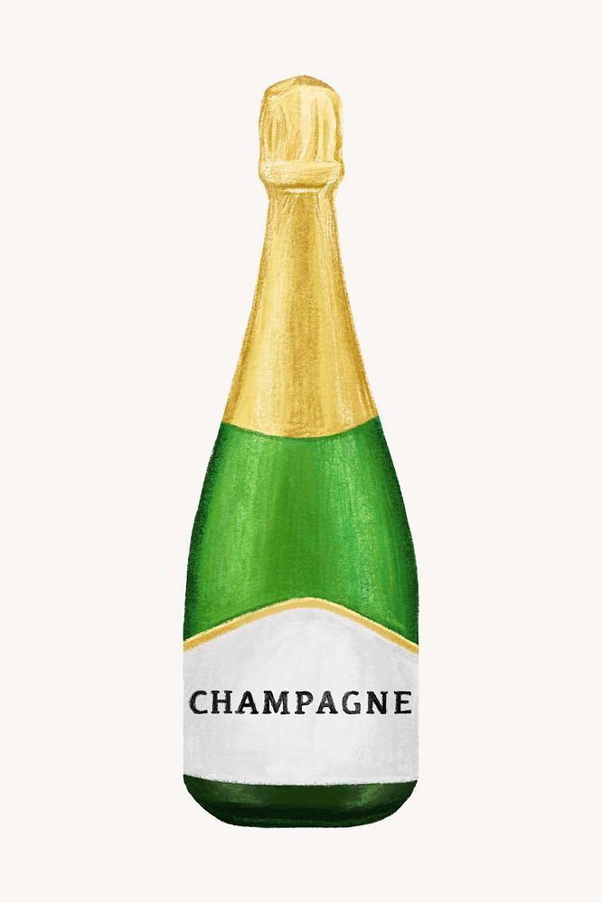 Bottle of champagne, alcoholic drinks illustration