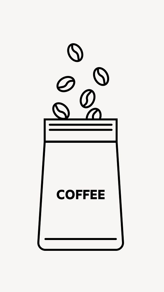 Coffee bean bag  line art collage element