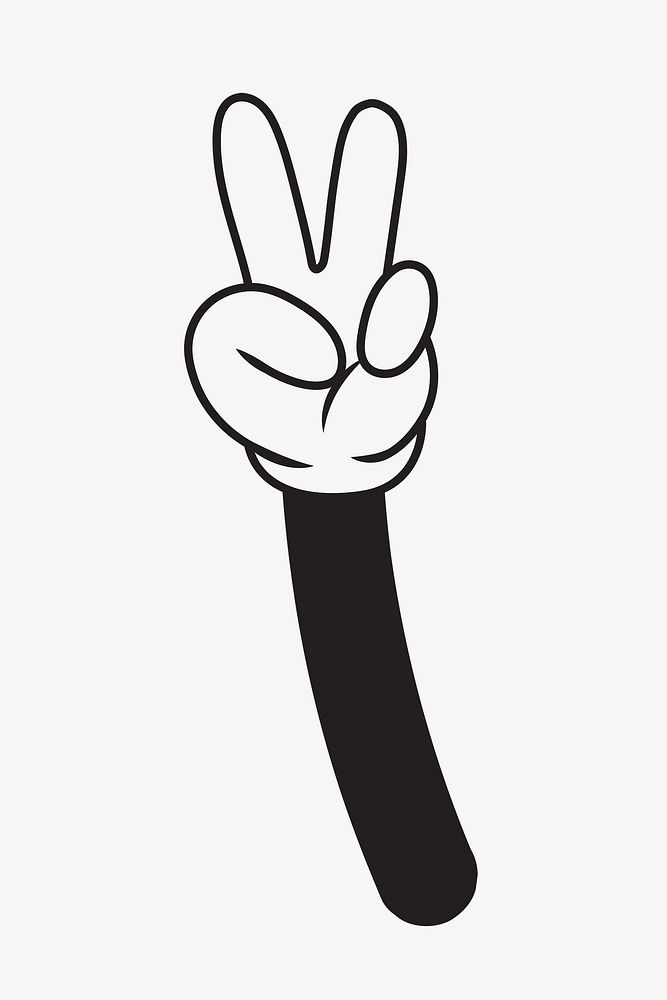 Cartoon peace hand sign, gesture line art illustration