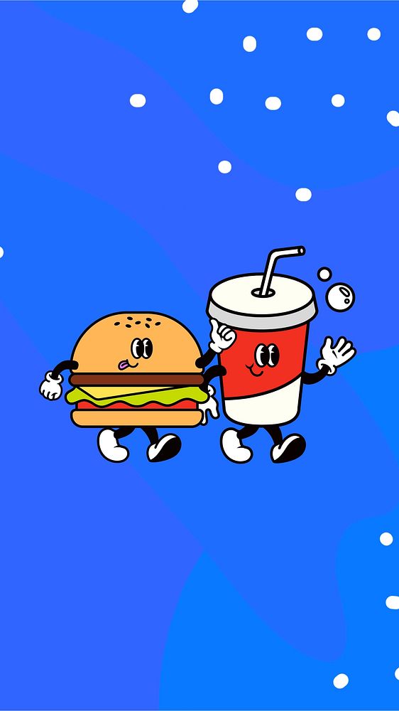 Cute junk food iPhone wallpaper, funky cartoon illustration