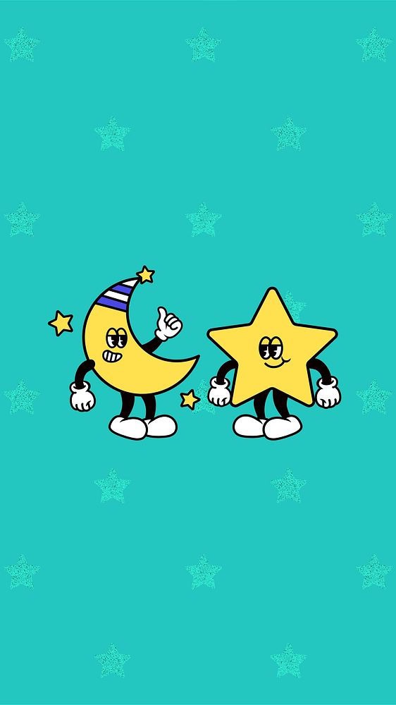 Moon & star cartoon iPhone wallpaper, character illustration