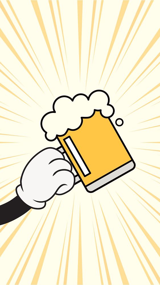Raised beer mug iPhone wallpaper, funky cartoon illustration