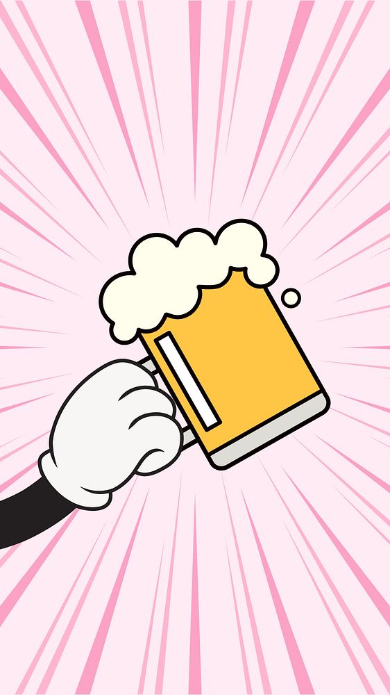 Raised beer glass iPhone wallpaper, funky cartoon illustration