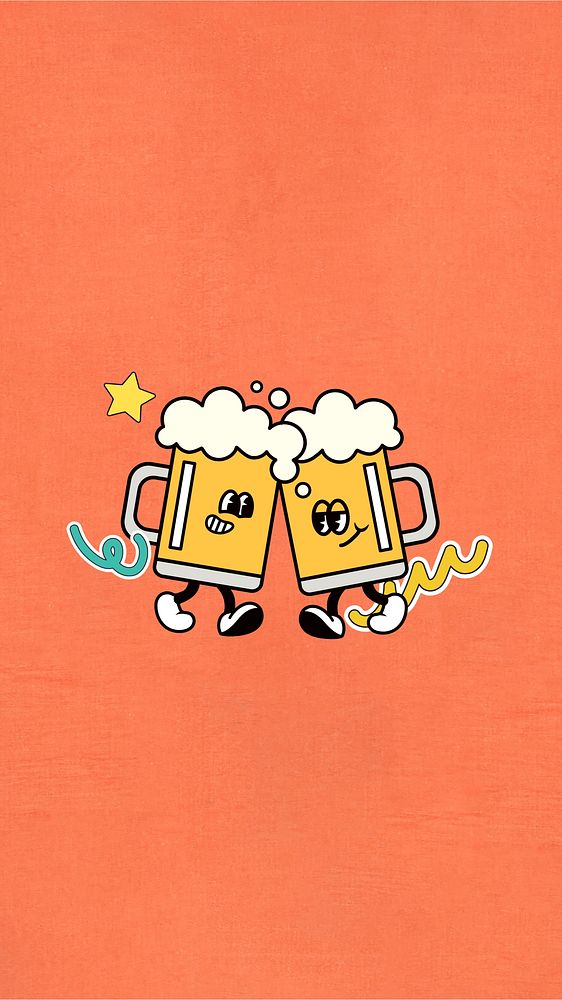 Clinking beer mug iPhone wallpaper, funky cartoon illustration