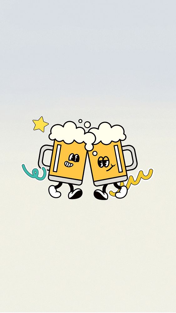 Clinking beer glasses iPhone wallpaper, funky cartoon illustration
