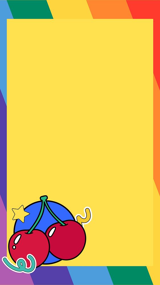 Rainbow cherry frame iPhone wallpaper, yellow design