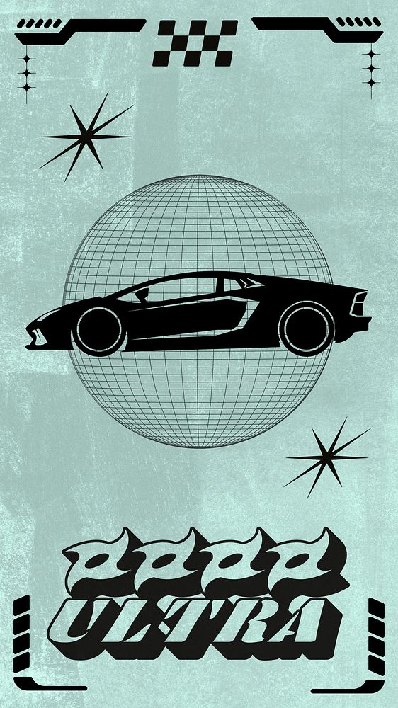 Y2K sports car iPhone wallpaper, green silhouette art