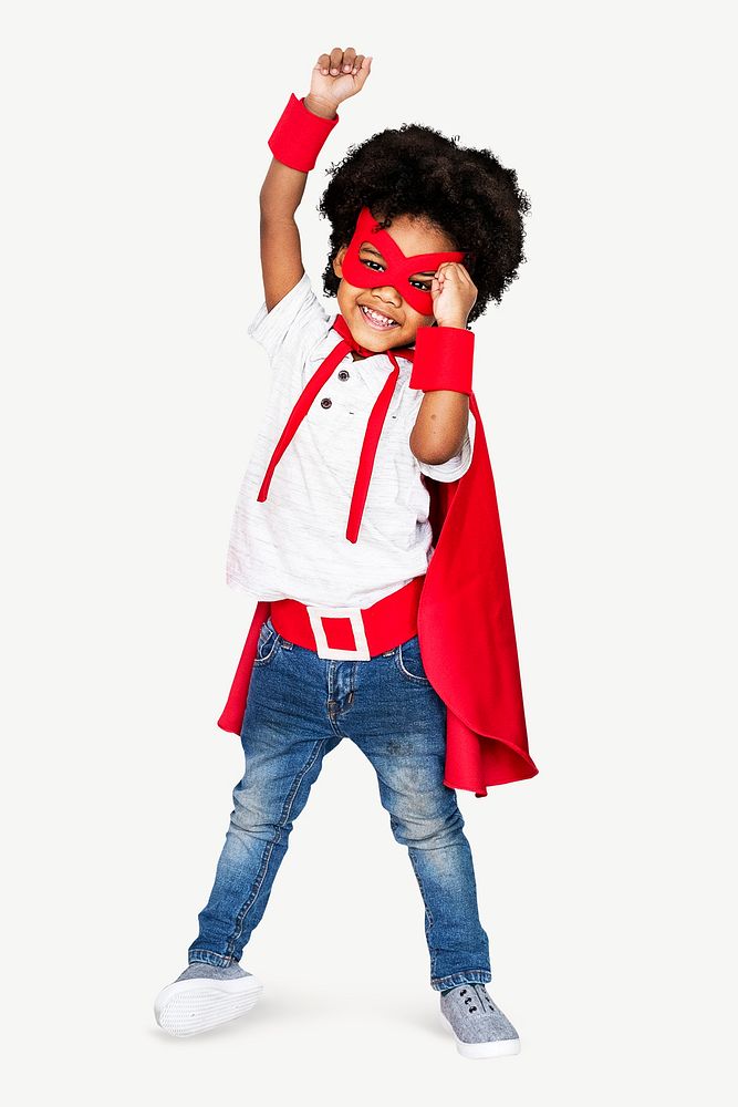 Happy black superhero boy psd