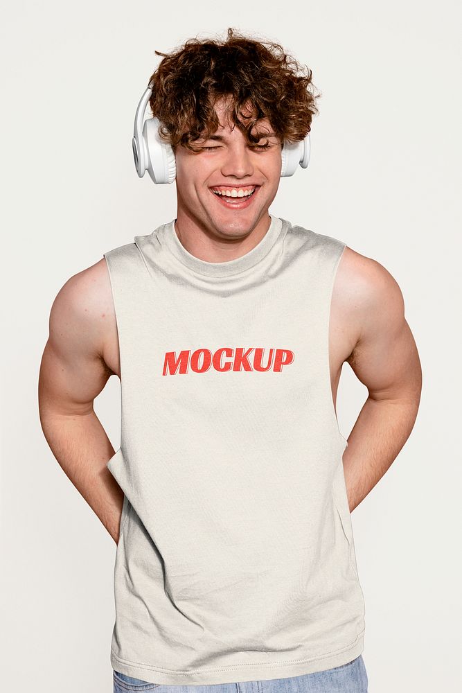 Men's tank top mockup, casual apparel psd
