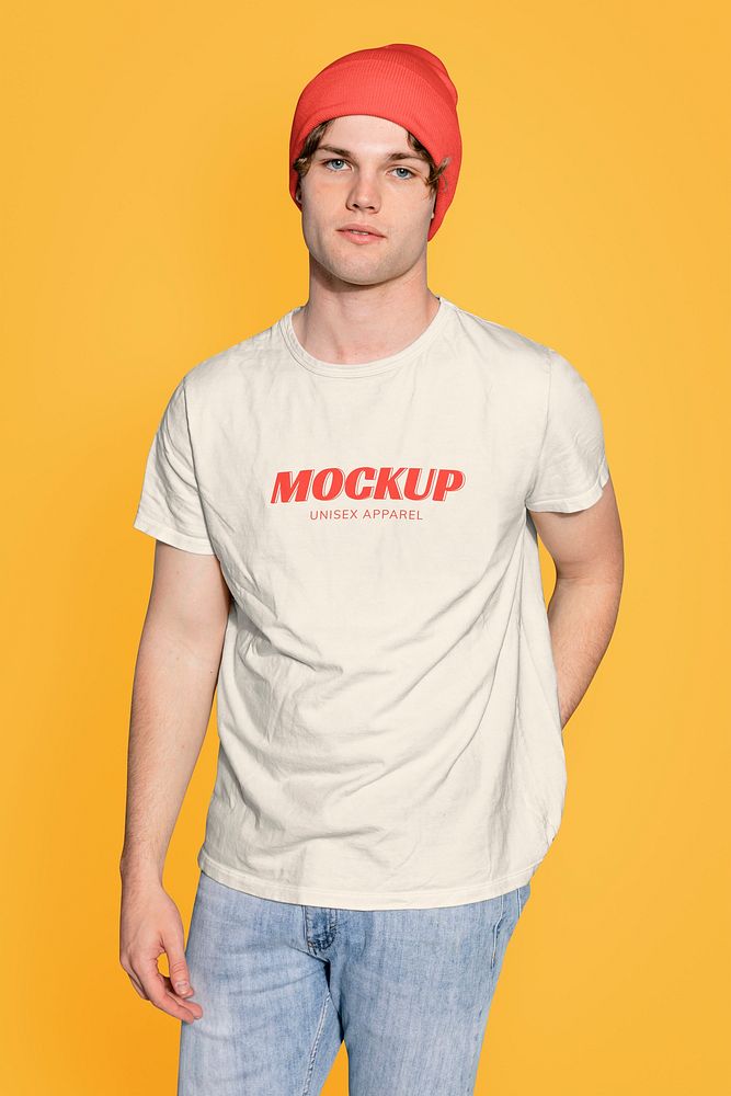 Men's t-shirt mockup, young man psd