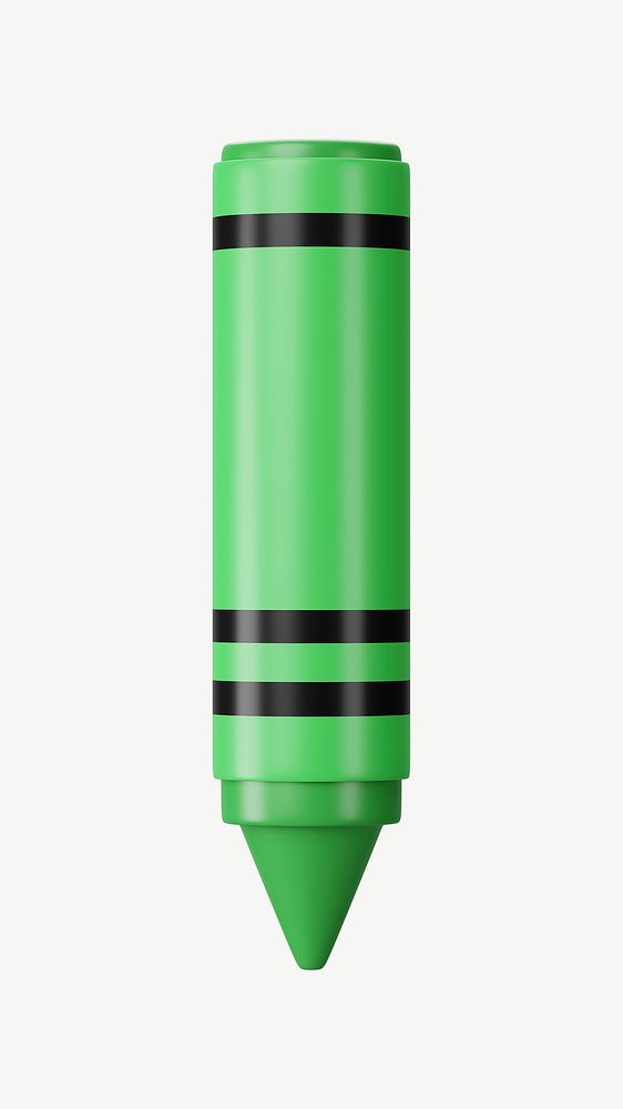 3D green crayon, collage element psd