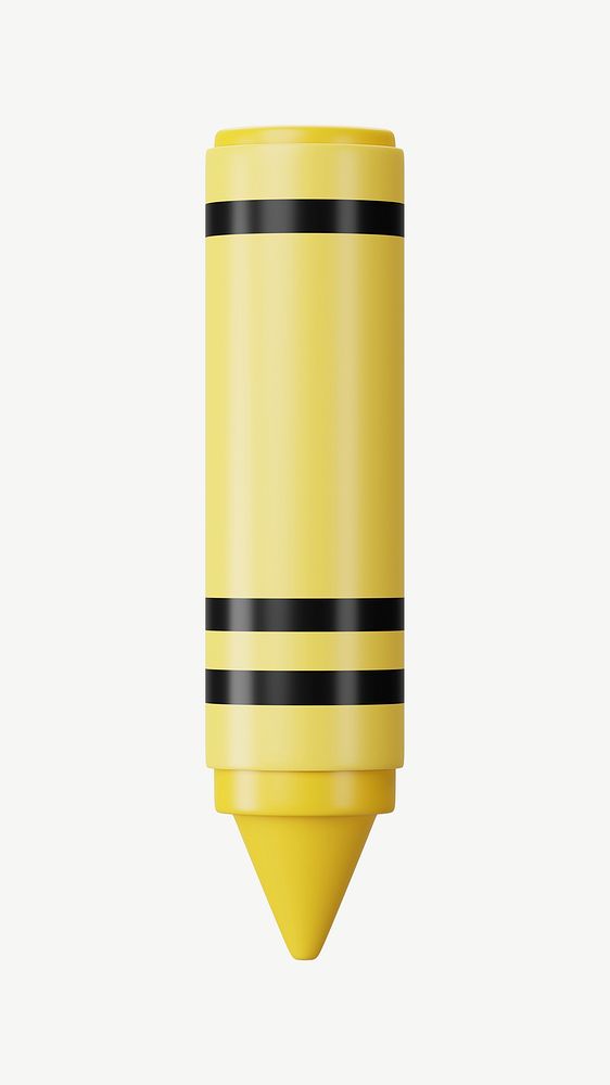 3D yellow crayon, collage element psd