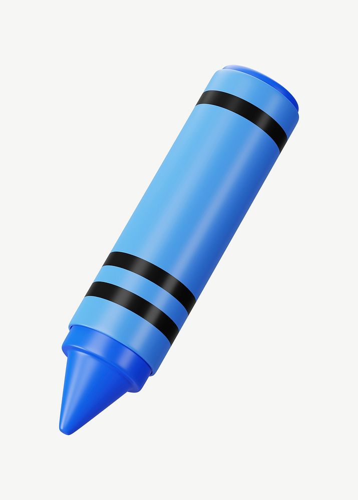 3D blue crayon, collage element psd