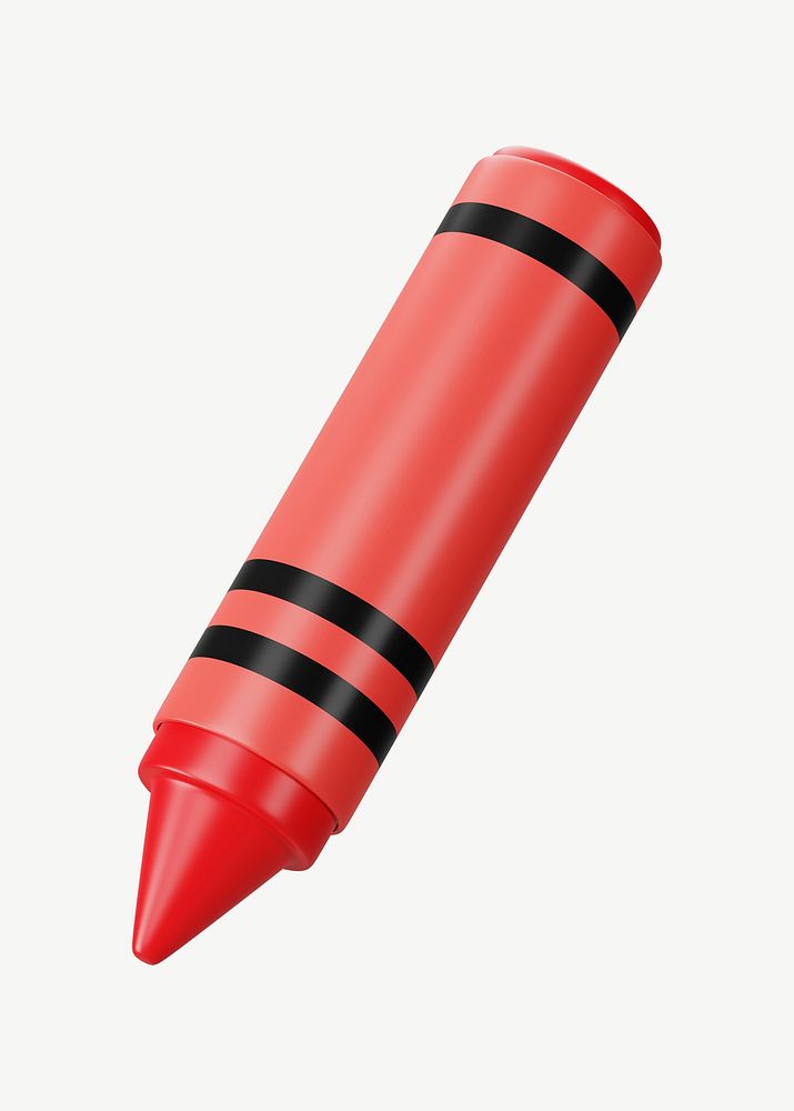 3D red crayon, collage element psd