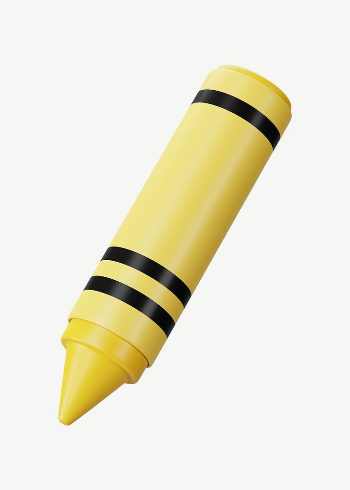 3D yellow crayon, collage element psd