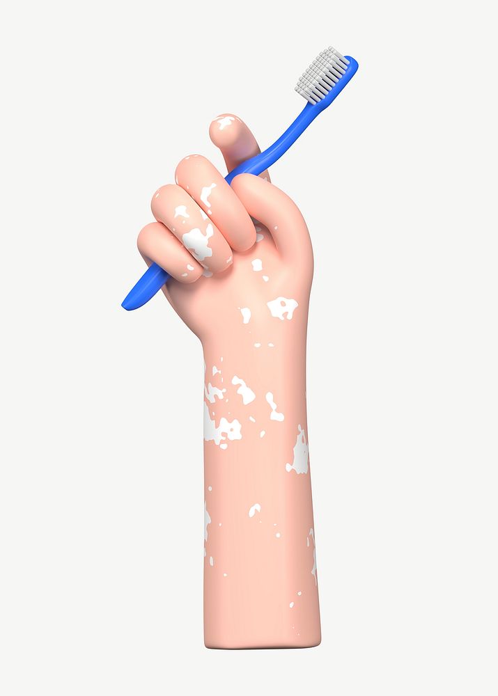 3D hand holding toothbrush, collage element psd