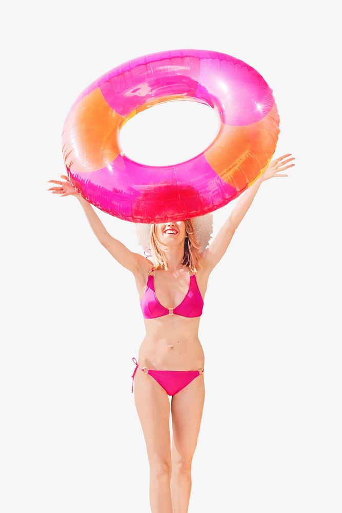 Woman pink bikini playing