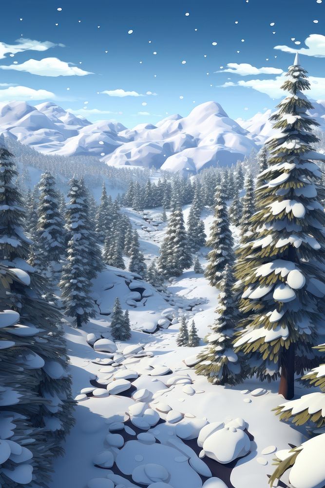 Snow tree landscape mountain. AI generated Image by rawpixel.