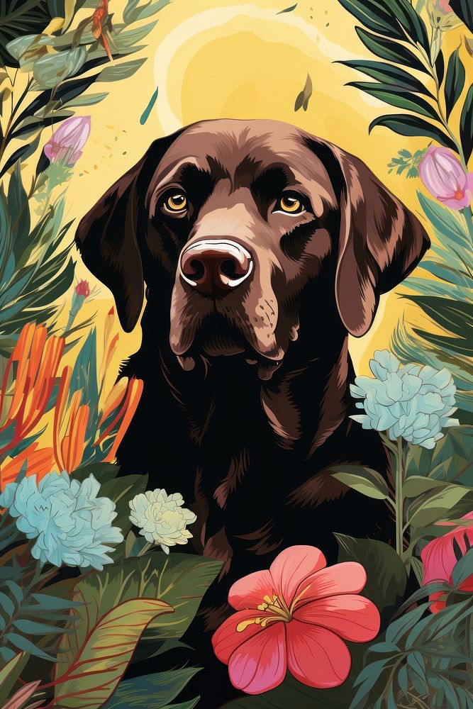 Retriever animal mammal flower. AI generated Image by rawpixel.