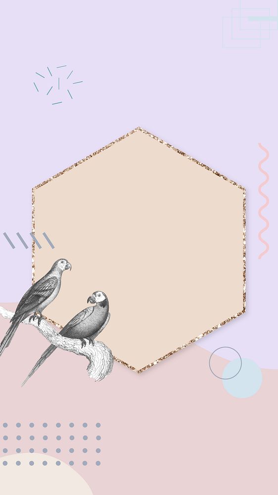 Vintage bird iPhone wallpaper, pastel hexagon frame