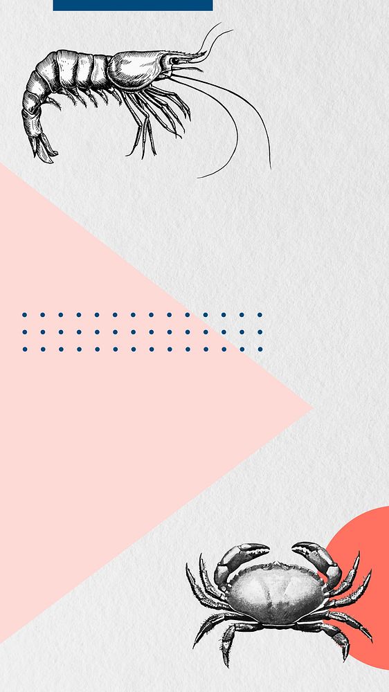 Gray abstract geometric iPhone wallpaper, prawn and crab border