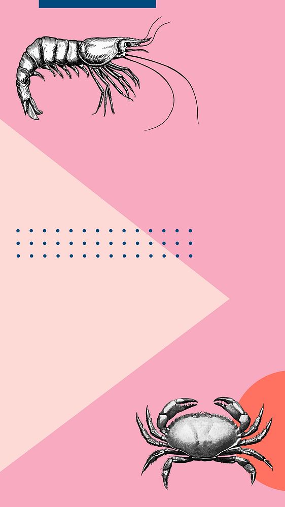 Pink abstract geometric iPhone wallpaper, prawn and crab border