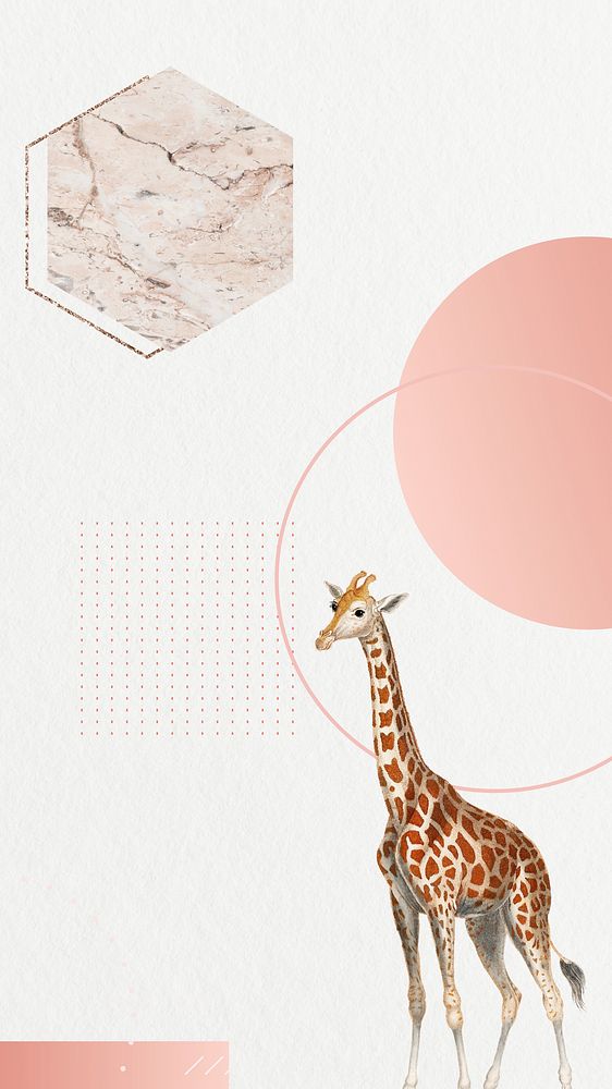 Abstract pastel geometric iPhone wallpaper, vintage giraffe border