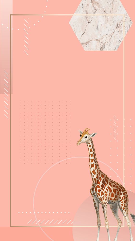 Abstract pastel geometric iPhone wallpaper, vintage giraffe frame