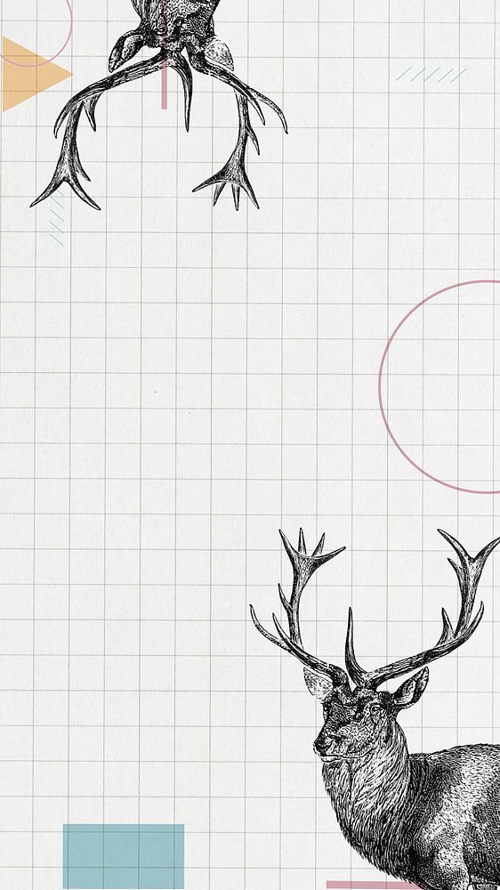 Off-white grid iPhone wallpaper, stag deer border