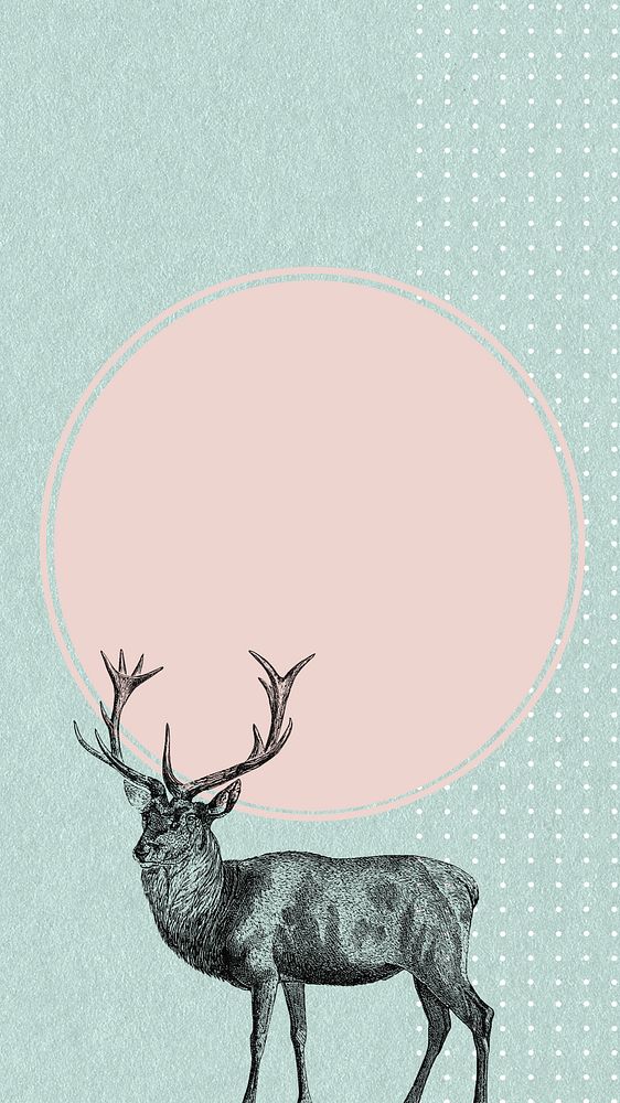 Pink circle iPhone wallpaper, vintage stag deer illustration