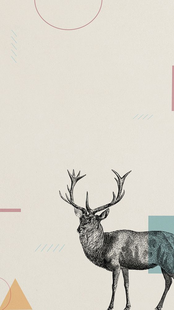 Beige geometric iPhone wallpaper, stag deer illustration