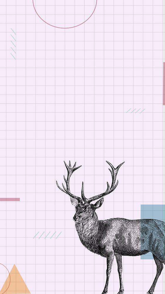 Purple grid  iPhone wallpaper, stag deer illustration