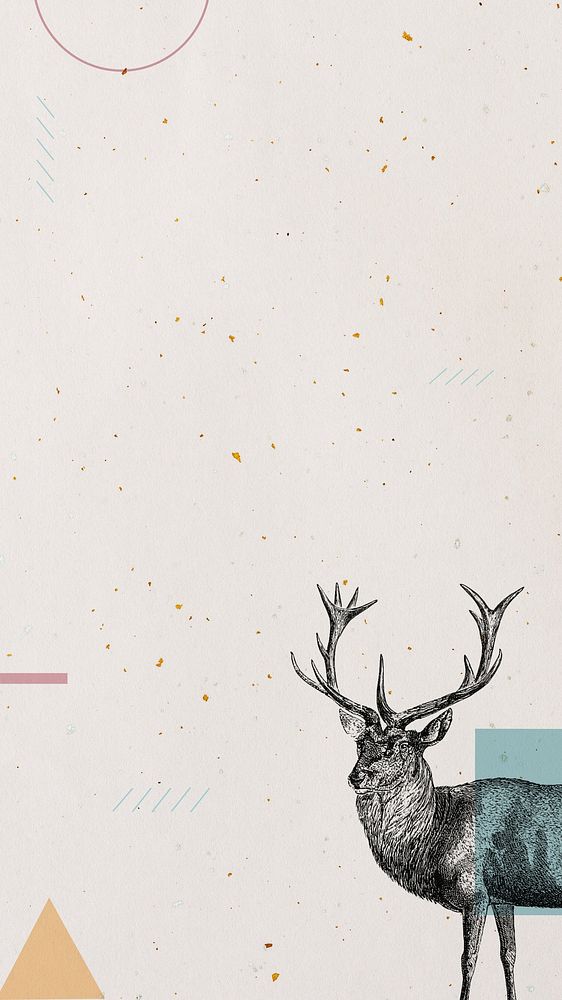 Beige geometric iPhone wallpaper, stag deer illustration