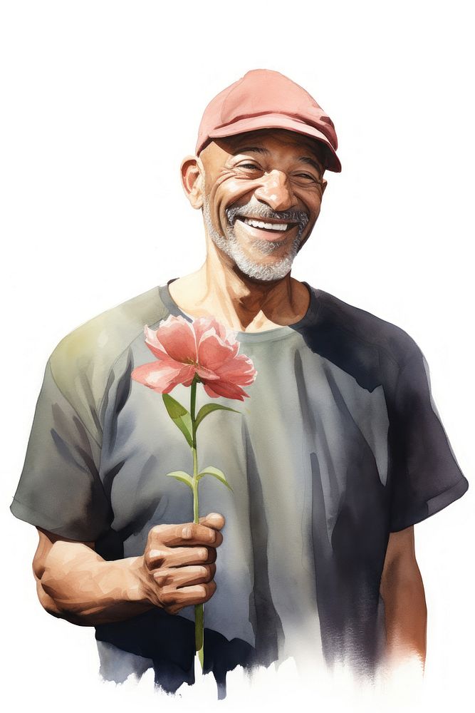 Flower portrait smiling holding. AI generated Image by rawpixel.