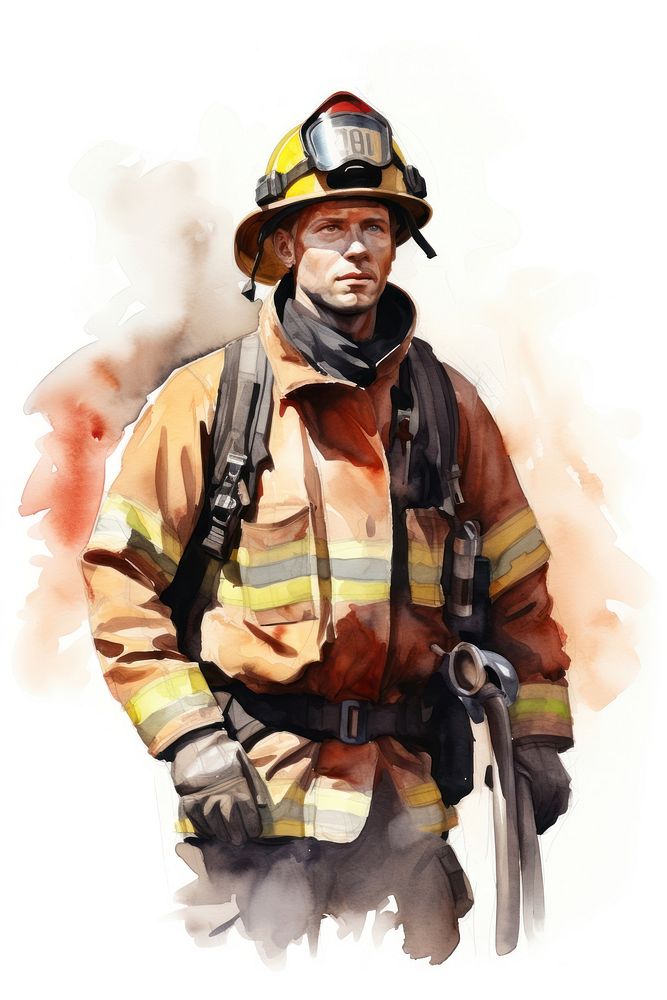 Firefighter adult white background architecture. AI generated Image by rawpixel.