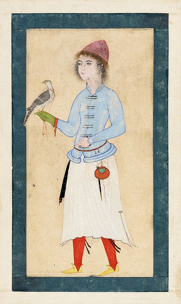 Portrait of a Falconer Holding a Hawk on Gloved Right Hand