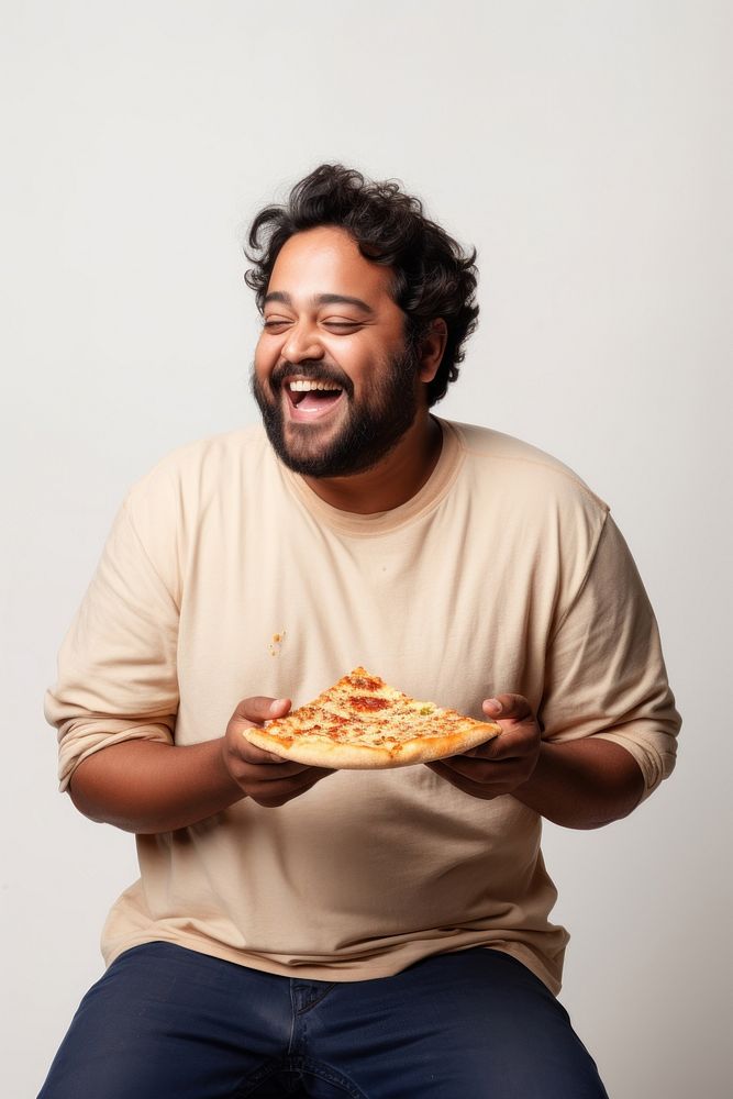 Pizza portrait eating adult. AI generated Image by rawpixel.