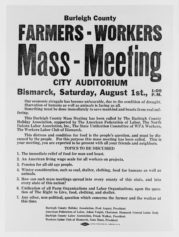 Mass meeting poster. Burleigh County, North Dakota by Russell Lee