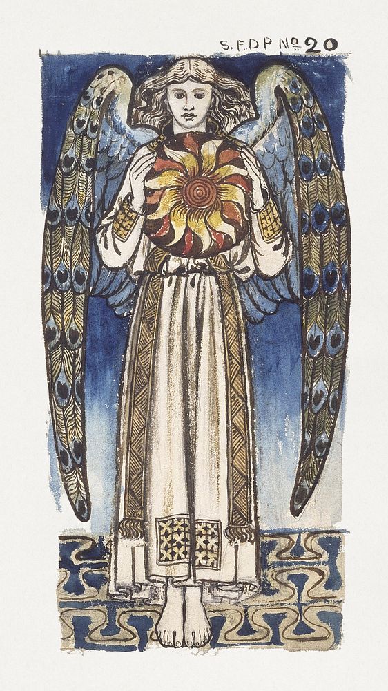 William Morris' Day- Angel Holding a Sun (1860-1866), vintage illustration. Original public domain image from Wikimedia…